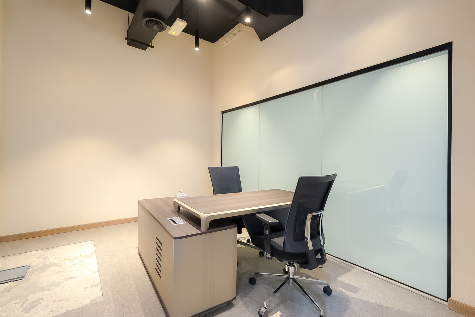 Office with frosted glass partition